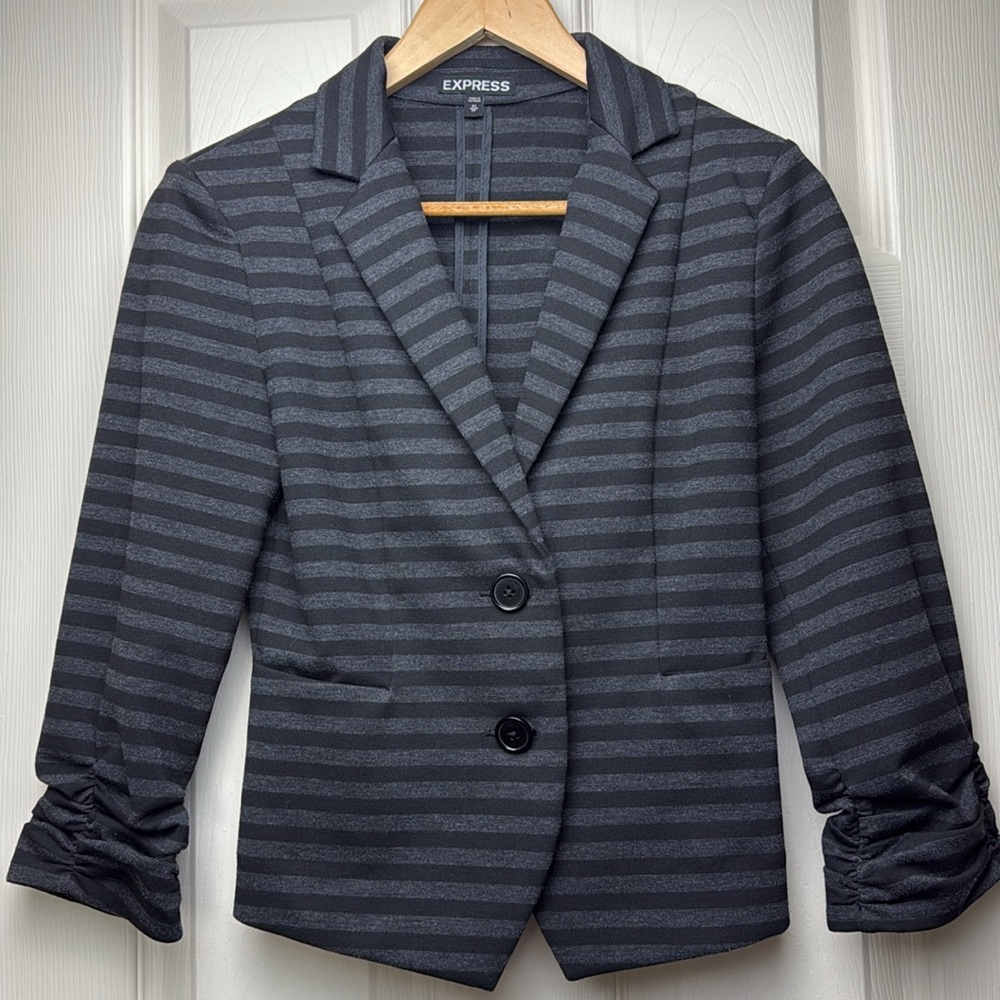 Express Black & Gray Striped Knit Blazer Jacket XS
